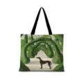 Borsa shopper in tela con stampa giardino artistico retro, borsa a tracolla casual. - Cotone Lino Stampa Fronte-Retro + Cerniera + Tasca Interna / Illustrazione Giapponese Orizzontale 01 (Cinturino Nero)