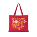 Sac cabas en toile rouge avec illustration de dragon de dessin anime mignon, sac shopping style - Zodiaque Horizontal 05 (Sangle Rouge)