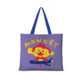 Vue détaillée du sac cabas en toile violette imprimé singe dessin animé mignon avec bretelles. - Zodiaque Horizontal 09 (Sangle Bleue)