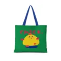 Sac cabas en toile verte avec imprimé de poussins mignons et bretelles bleues détail. - Zodiaque Horizontal 10 (Sangle Bleue)