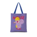 Sac cabas en toile violette avec illustration de souris stylisee et anses bleues tendance - Zodiaque Vertical 01 (Sangle Bleue)