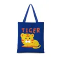 Sac cabas en toile de lin et coton bleu avec détail graphique de tigre de dessin animé. - Zodiaque Vertical 03 (Sangle Bleue)