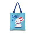 Sac cabas en toile bleue avec motif de lapin mignon, sac à main d'épaule réutilisable pratique. - Zodiaque Vertical 04 (Sangle Bleue)