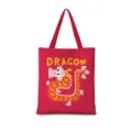 Détail du sac cabas en toile rouge, avec un joli motif graphique de petit dragon. - Zodiaque Vertical 05 (Sangle Rouge)