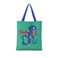 Sac cabas en toile verte avec illustration de dessin animé de serpent et anses bleues. - Zodiaque Vertical 06 (Sangle Bleue)