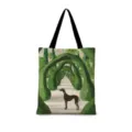 Vue détaillée d'un sac cabas en toile rétro littéraire avec une illustration de jardin artistique. - Coton Lin Impression Double Face + Fermeture Eclair + Poche Intérieure / Illustration Japonaise Verticale 01 (Sangle Noire)