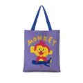 Sac cabas en toile violette avec une illustration de singe cartoon et des bretelles solides. - Zodiaque Vertical 09 (Sangle Bleue)