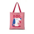 Détail en gros plan montrant l'illustration de chien mignonne et les lanières de la besace rose. - Zodiaque Vertical 11 (Sangle Rouge)