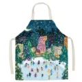 Tablier de cuisine avec illustration de nuit de ville d'hiver, coton lin confortable. - 65x75cm Adulte Épaissi Coton Lin / Lumière D'hiver Chaude 1