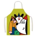 Cotton linen sleeveless apron with funny cartoon puppy print, perfect for cooking and art studio. - Daodao Dog 1