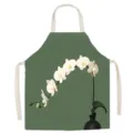 Gros plan détail du tablier vert nordique avec impression d'orchidée blanche élégante. - 65x75cm (Adulte) / Couleur Artistique 4