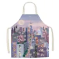Cotton linen kitchen apron with cozy city night illustration, stylish cooking smock for young adults. - Warm Winter Light 6