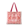 Détail du sac cabas en toile avec motif de tigre d'art populaire rouge et anses rouges. - Romantisme Horizontal 03 - Sangle Rouge