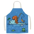 Cute cartoon dog fishing print cotton linen apron detail, minimalist style kitchen cooking smock. - Cute Dog Style 7