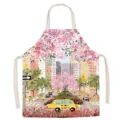 Cotton linen kitchen apron with beautiful city street print, comfortable cooking coverall. - Warm Winter Light 7