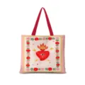 Sac cabas en toile avec imprimé cœur artistique, sac à main décontracté pour usage quotidien. - Romantisme Horizontal 04 - Sangle Rouge