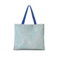 Vue détaillée du sac cabas en toile avec motif marbre artistique et anses bleues résistantes. - Abstrait Littéraire Horizontal 04 [Sangle Bleue]