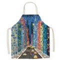Kitchen apron with snowy city night illustration stylish cotton linen cooking bib for home use - Warm Winter Light 8