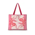 Sac cabas en toile stylise avec motif de tigre rose et poignees rouges pour femmes. - Romantisme Horizontal 05 - Sangle Rouge