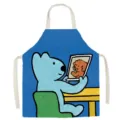 Cute cartoon dog print cotton linen kitchen apron detail showing adorable blue bear illustration. - Cute Dog Style 11