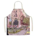 Floral street scene printed kitchen apron, stylish cotton linen cooking smock for home. - Warm Winter Light 9
