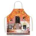 Cotton linen kitchen apron with cute autumn pumpkin illustration, stylish cooking smock for home. - Warm Winter Light 10
