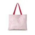 Vue detaillee du sac cabas en toile marbre rose avec des poignees rouges elegantes. - Abstrait Littéraire Horizontal 06 [Sangle Rouge]