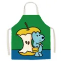 Cute cotton linen apron with cartoon blue bear and apple print, ideal for kitchen cooking tasks. - Cute Dog Style 13