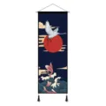 Tapisserie murale en tissu style ukiyo-e japonais avec motif traditionnel de grue et carpe koï. - Grue Blanche en Vol / 45x120cm