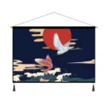Tapisserie Murale en Tissu Ukiyo-e Japonais avec Grue et Vague pour Décoration Intérieure - Grue Blanche en Vol / 65x45cm