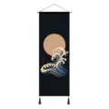 Tenture murale art japonais Ukiyo-e lune noire vague décoration pour salon et chambre. - Vague et Lune / 45x120cm