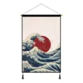 Tenture murale en tissu Ukiyo-e japonais avec vagues et soleil rouge pour décoration. - Lever du soleil sur la mer / 45x65cm