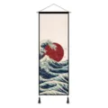 Tapisserie murale en tissu Ukiyo-e japonais avec baguette en bois et motif de vagues pour déco. - Lever du soleil sur la mer / 45x120cm