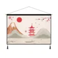 Tapisserie murale en tissu ukiyo-e japonais avec montagne et belles fleurs de cerisier - Pavillon Près de l'Eau / 65x45cm