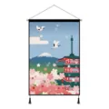 Tapisserie murale en tissu de style japonais avec motif de fleurs de cerisier variante. - Appréciation de la Lune depuis le Pavillon / 45x65cm