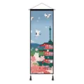 Tenture Murale Tissu Ukiyo-e Japonais Pagode Grues Design Decoration Murale Variante - Appréciation de la Lune depuis le Pavillon / 45x120cm