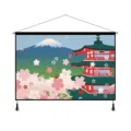 Tenture murale style Ukiyo-e japonais avec mont Fuji et fleurs de cerisier pour déco. - Appréciation de la Lune depuis le Pavillon / 65x45cm