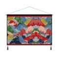 Tapisserie murale en tissu style ukiyo-e japonais décoration vintage salon et chambre - Montagnes Colorées / 65x45cm