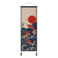 Tenture murale en tissu avec carpes koi ukiyo-e japonaises pour décoration d'intérieur. - Poissons Nageurs / 45x120cm