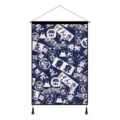 Tapisserie murale en tissu de style japonais avec motif ukiyo-e bleu pour decoration. - Tokyo Énergique / 45x65cm