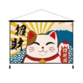 Tapisserie murale en tissu chat chanceux Ukiyo-e japonais pour décoration de chambre - Bonne Fortune / 65x45cm