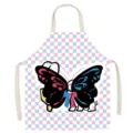 Cute cartoon butterfly print kitchen apron, pink blue checkered linen cooking baking bib. - Blue Butterfly