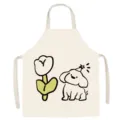 Cute cartoon dog and tulip print cotton linen apron, perfect for kitchen cooking. - Floral Puppy A