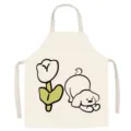 Cute cartoon puppy and tulip apron for kitchen, cotton linen baking cooking workwear. - Floral Puppy B