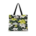 Sac cabas en toile avec imprimé floral de lys jaunes et blancs sur fond noir artistique. - Lys Ligne Horizontal 05 (Sangle Noire)