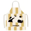 Cotton linen kitchen apron with cute sleeping panda pattern yellow striped cooking bib - Yellow Grid Panda