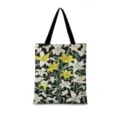 Sac cabas en toile avec imprimé lys artistique, sac bandoulière chic pour le quotidien. - Lys Ligne Vertical 01 (Sangle Noire)