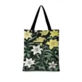 Sac cabas en toile à motif de lys artistique pour femme sac d'épaule décontracté - Lys Ligne Vertical 02 (Sangle Noire)