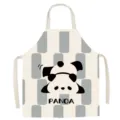 Cute cartoon panda kitchen apron cotton linen material baking cooking anti-fouling work wear - Blue Plaid Panda