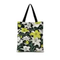Sac cabas en toile noir avec motif de lys artistiques, idéal pour les déplacements. - Lys Ligne Vertical 05 (Sangle Noire)